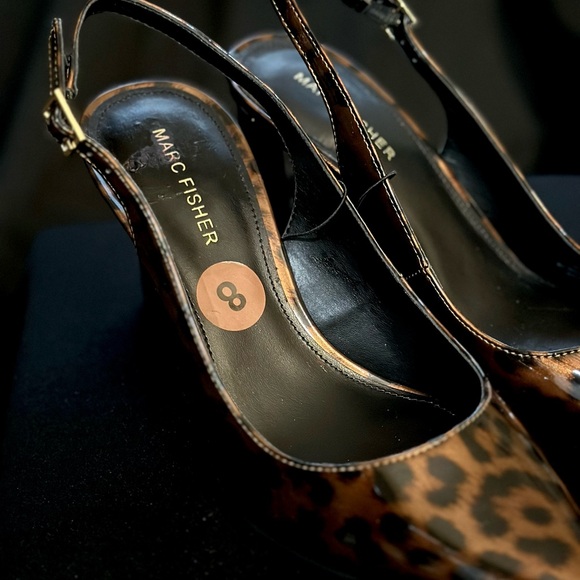 NEW Marc Fisher Black and Brown Leopard Spot Slingback High Heels- Sz 8 - Picture 8 of 12